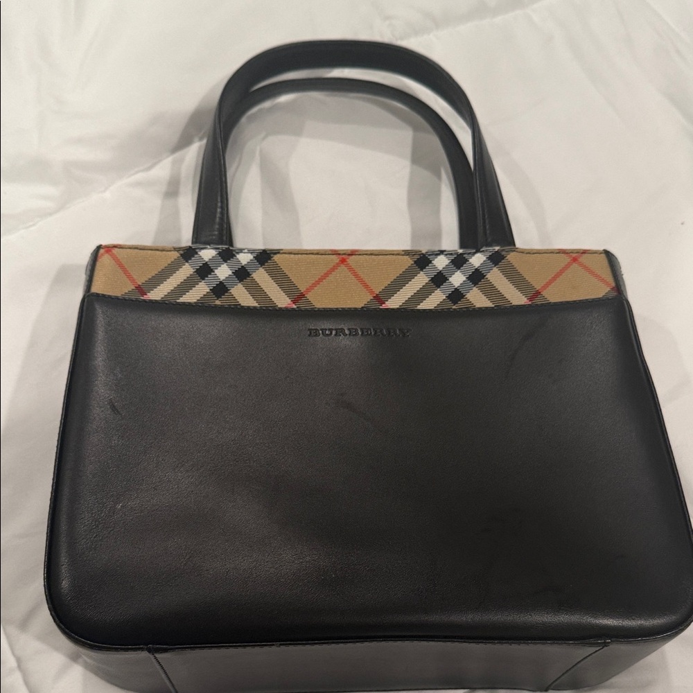 Burberry Black Leather and Check Shoulder Bag